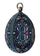 Mikhail Isakov (Russian, fl.1888-1899) Silver and Champleve Egg with Icon