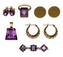 14k Yellow Gold and Amethyst Jewelry Assortment