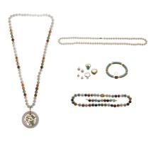 14k Yellow Gold and Jadeite Jade / Pearl Jewelry Assortment