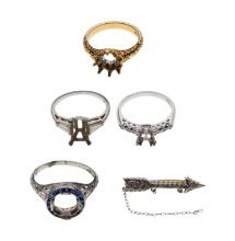 Platinum and 18k Gold Ring Setting Assortment