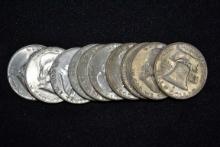 10 - 1950s Franklin Silver Half Dollars; Avg. Circ.; 10xBid