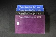 4 - U.S. Mint Proof Sets including 1970, 1971, 1973, and 1987; 4xBid