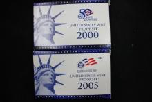 2 - United States Mint Proof Sets including 2000 and 2005; 2xBid
