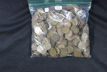 Group of 500 Wheat Pennies; Varying Dates