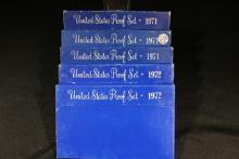 5 - U.S. Mint Proof Sets including 1971 (x3) and 1972 (x2); 5xBid