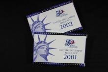 2 - U.S. Mint Proof Sets including 2001 and 2002; 2xBid