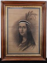 20TH CENTURY CHARCOAL PORTRAIT OF NATIVE WOMAN