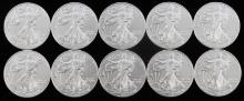 LOT OF 10 AMERICAN EAGLE 1 OZ SILVER COINS