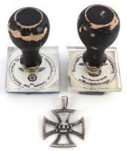 WWII GERMAN REICH TWO STAMPS & IRON CROSS PENDANT