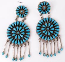 ZUNI TURQUOISE & SILVER CLUSTER EARRINGS