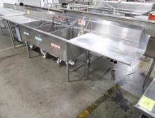 3-compartment sink w/ L & R drainboards, & water chiller mounted under