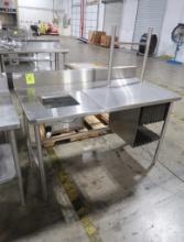 stainless table w/ backsplash, waste hole, upper bars, & tray storage under
