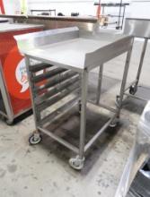 stainless equipment cart/table, on casters, w/ sheet pan racks below