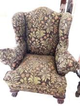 European Wing Chair with Great Fabric Along with Ottoman with Matching Fabric