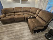 94" x 120" L-shaped Upholstered Sofa with Two Reclining Seats - One Electric, One Manual
