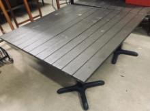 32" l  x 32" w dining table with Black  Metal base- All weather brown slatted wood composite top