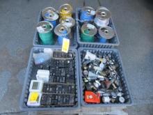 ASSORTED ELECTRICAL WIRE, CIRCUIT BREAKERS, THERMOSTATS, & PRESSURE GAUGES