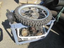 CART, MOTORCYCLE WHEEL/TIRE & ASSORTED PARTS