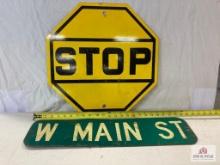 Vintage "Yellow Stop" Sign and West Main Street" Sign