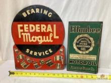 Vintage "Federal Mogul Bearing Service" and Effanbee Motor Oil Tin Signs