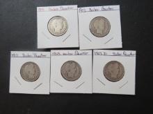 1899, 1900, 1902, 1903, 1907-D Barber Quarters