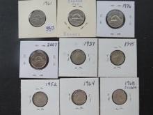 1937-2007 Canadian 5 cent & 10 Cent coins