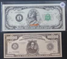1918 Ten Thousand Dollar Bill, 2000 Statue of Liberty million Dollar Bill