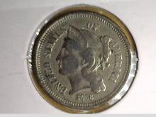 1868 Three Cent Nickel. Fine.
