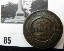 1902 Russia Three Kopek copper coin.