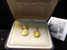 Pair of China Gold Panda Earrings, each on contains 1/20 ounce of Pure Gold plus the 14K Gold Mounts