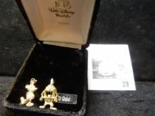Mickey Mouse Gold Pendant & Tasmanian Devil Gold Pendant, both 14K Gold and stored in a  Walt Disney