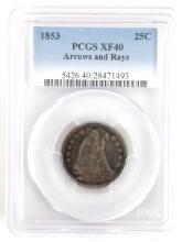 1853 U.S. Silver Liberty Seated Quarter PCGS XF 40