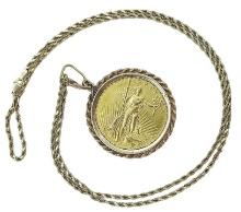1927 U.S. $20 Gold Coin With 14K Bezel & Chain