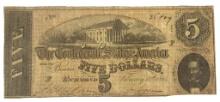 1864 Confederate States Of America $5 Note T-69