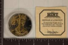 2012 AMERICAN SILVER EAGLE ENHANCED WITH 24KT GOLD