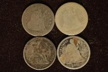 1841,1874,75 & 1876 SILVER SEATED LIBERTY DIMES