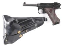 (C) SWEDISH HUSQVARNA LAHTI M40 9MM SEMI-AUTOMATIC PISTOL WITH HOLSTER