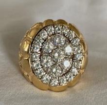 Men's 14K Yellow Gold and Diamond Nugget Style Ring