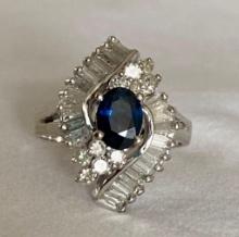 14K White Gold and Sapphire Baguette Ring