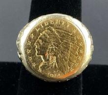 14K Yellow Gold Nugget Ring with Coin Inset
