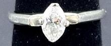 14K White Gold and Diamond Marquis Solitaire Ring