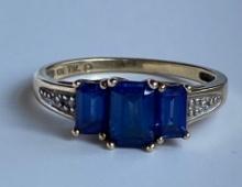 10K Yellow Gold Emerald Cut Sapphire Women's Ring