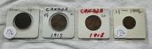 3 - Canada Large Cents  & 1 Small Cent