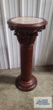 Cherry pedestal with marble like center, 3 ft tall by 16 in. wide