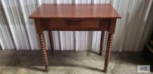 Antique walnut writing table with turned legs. 28-1/2 in. tall by 32 in. long by 18 in. wide