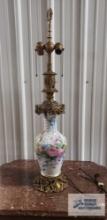 Antique bird and floral motif lamp. No shade included. 35 in tall