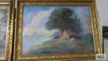 Oil on board painting by Lindstrom, 1943. Frame measures 27 in. by 37 in.