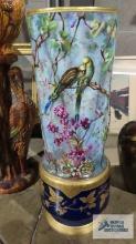 Bird and floral motif vase. Has been repaired. 34-1/2 in. tall.