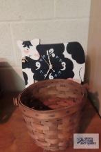 wooden battery powered cow...clock and 1979...Longaberger basket