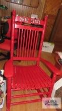 Ohio State rocking chair in basement